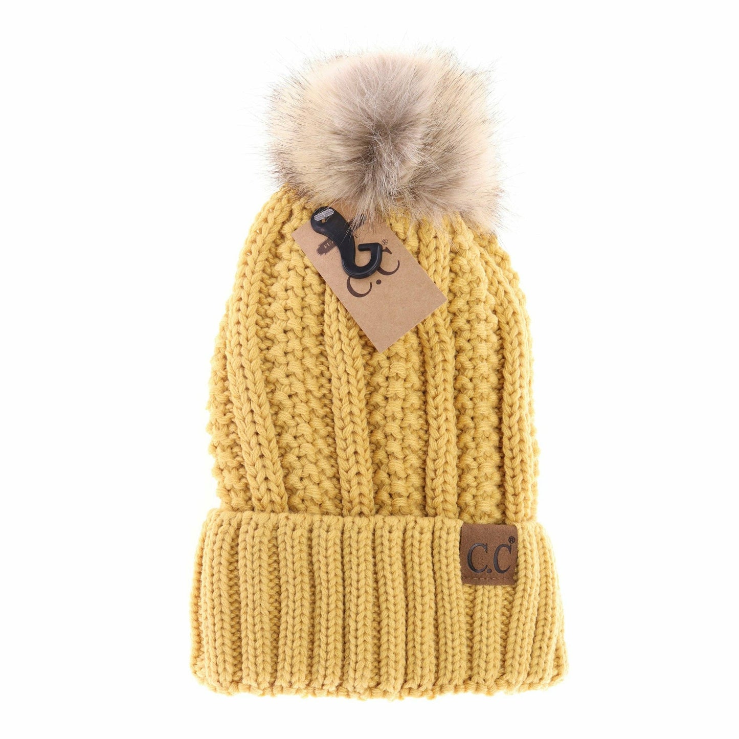 Fuzzy Lined Fur Pom CC Beanie YJ820