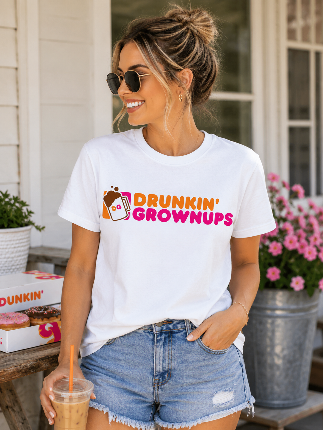 Drunkin' Grownups Graphic T-Shirt Funny Coffee Lover Tee
