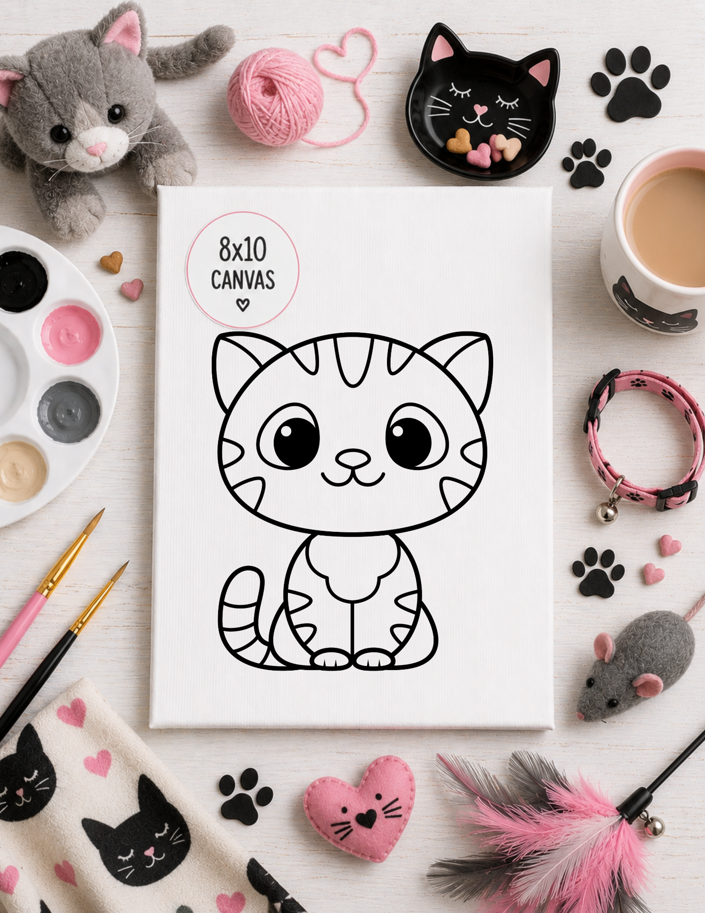 DIY Kids Cat Design Paint Kit | Pre-Printed 8x10 Canvas Painting Kit for Kids