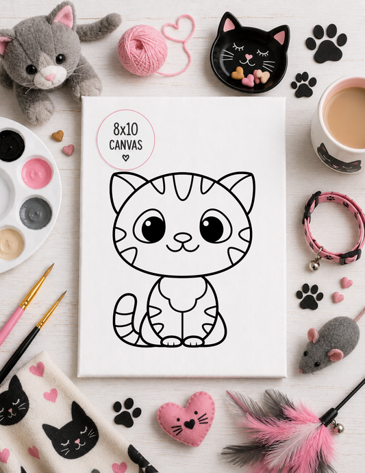 DIY Kids Cat Design Paint Kit | Pre-Printed 8x10 Canvas Painting Kit for Kids