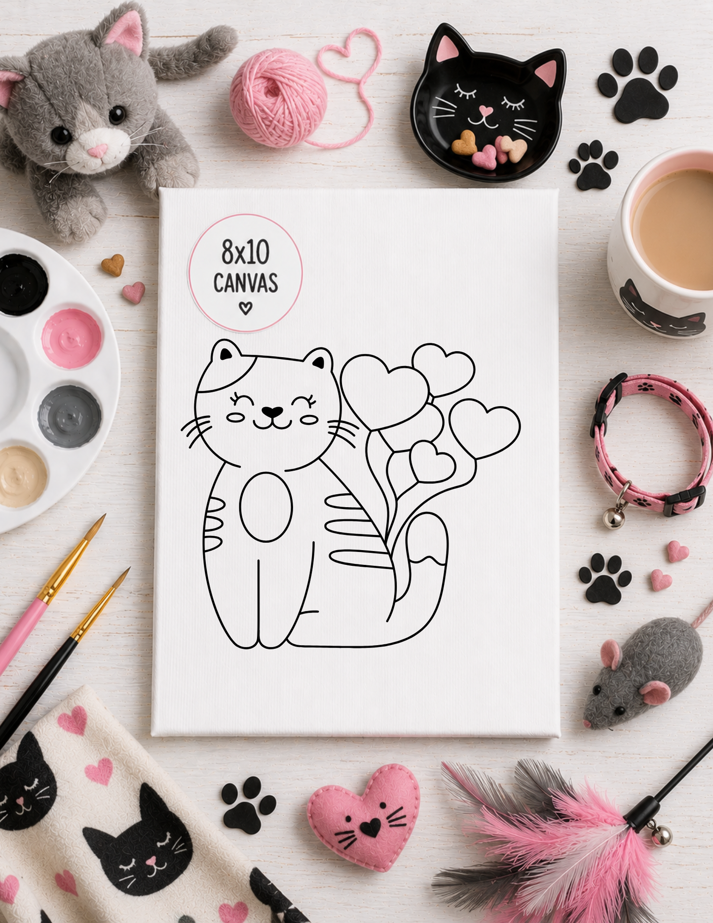 DIY Kids Cat Design Paint Kit | Pre-Printed 8x10 Canvas Painting Kit for Kids