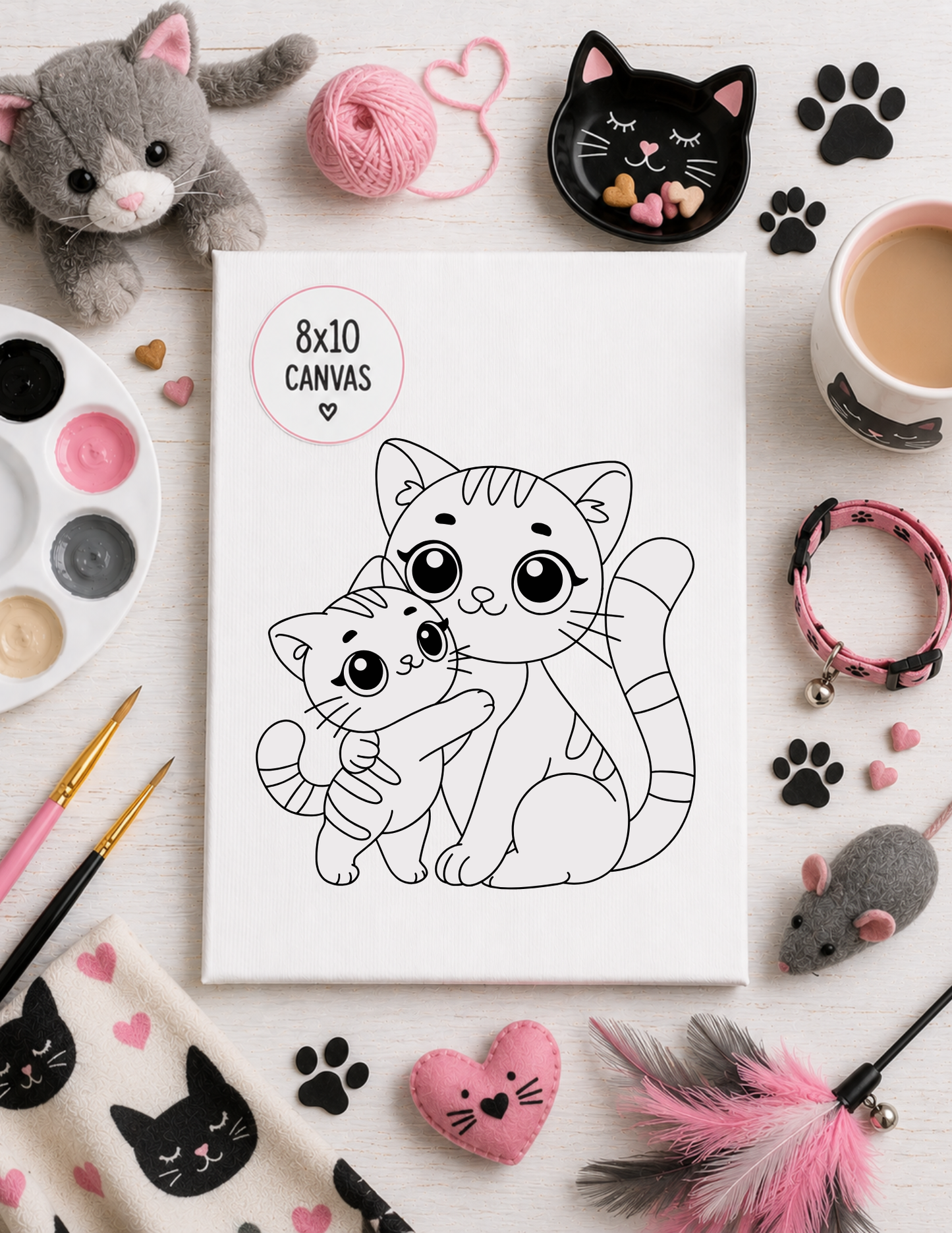 DIY Kids Cat Design Paint Kit | Pre-Printed 8x10 Canvas Painting Kit for Kids