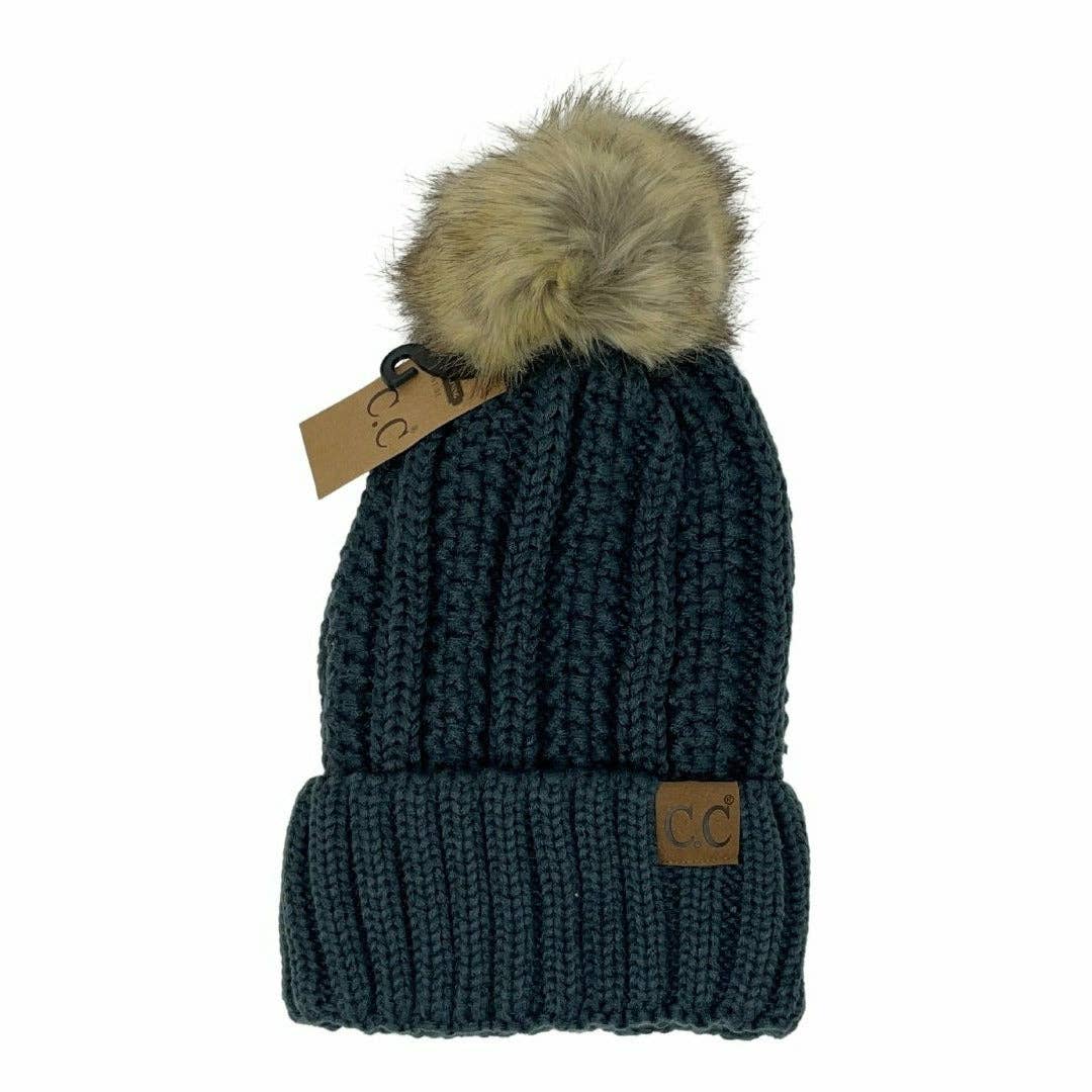 Fuzzy Lined Fur Pom CC Beanie YJ820
