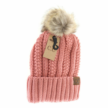 Fuzzy Lined Fur Pom CC Beanie YJ820