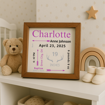 Custom 9×9 Baby Stat Shadow Box | Personalized Newborn Gift Keepsake