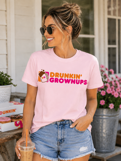 Drunkin' Grownups Graphic T-Shirt  Funny Coffee Lover Tee
