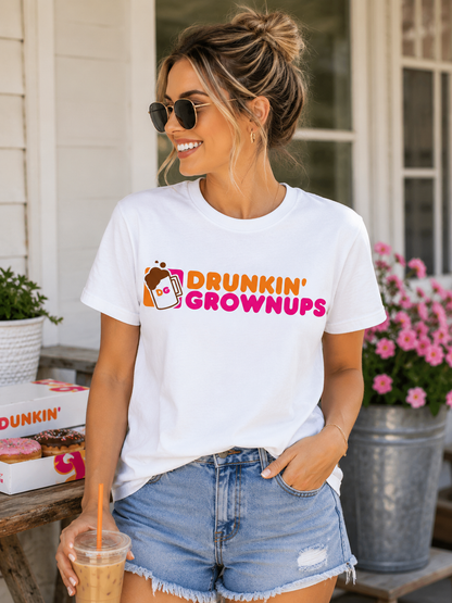 Drunkin' Grownups Graphic T-Shirt  Funny Coffee Lover Tee