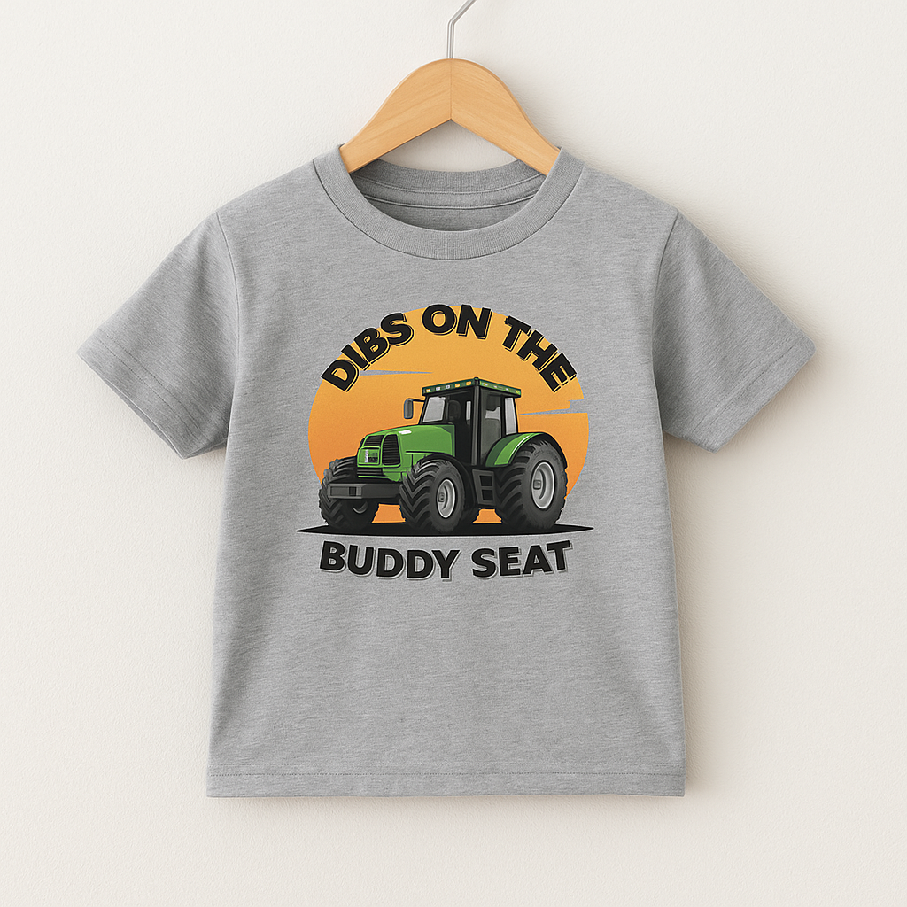 Dibs on the Buddy Seat – Green Tractor Farm Life Tee (Youth Unisex Softstyle)