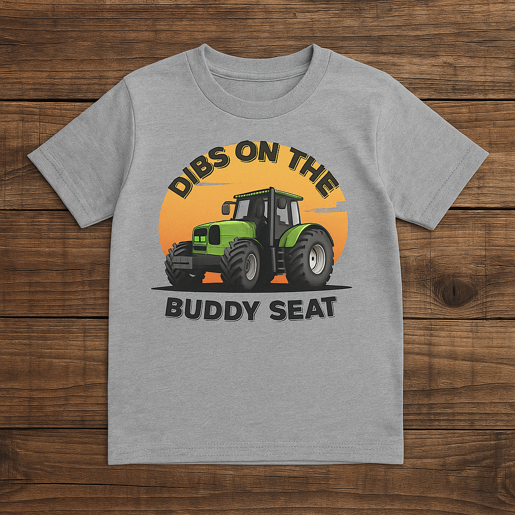 Dibs on the Buddy Seat – Green Tractor Farm Life Tee (Youth Unisex Softstyle)