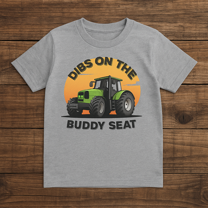 Dibs on the Buddy Seat – Green Tractor Farm Life Tee (Youth Unisex Softstyle)