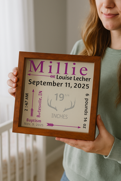 Custom 9×9 Baby Stat Shadow Box | Personalized Newborn Gift Keepsake