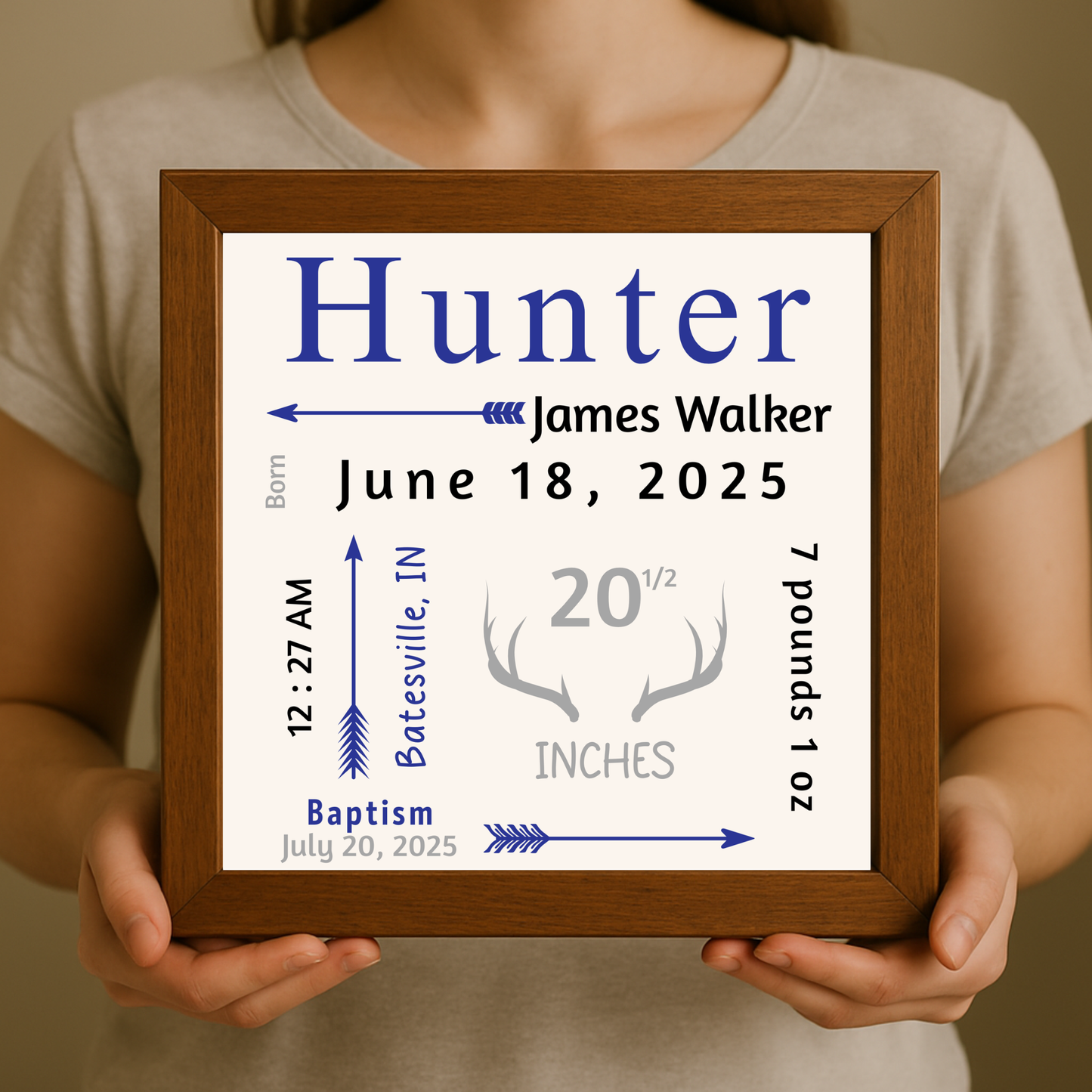 Custom 9×9 Baby Stat Shadow Box | Personalized Newborn Gift Keepsake