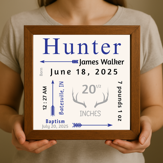 Custom 9×9 Baby Stat Shadow Box | Personalized Newborn Gift Keepsake