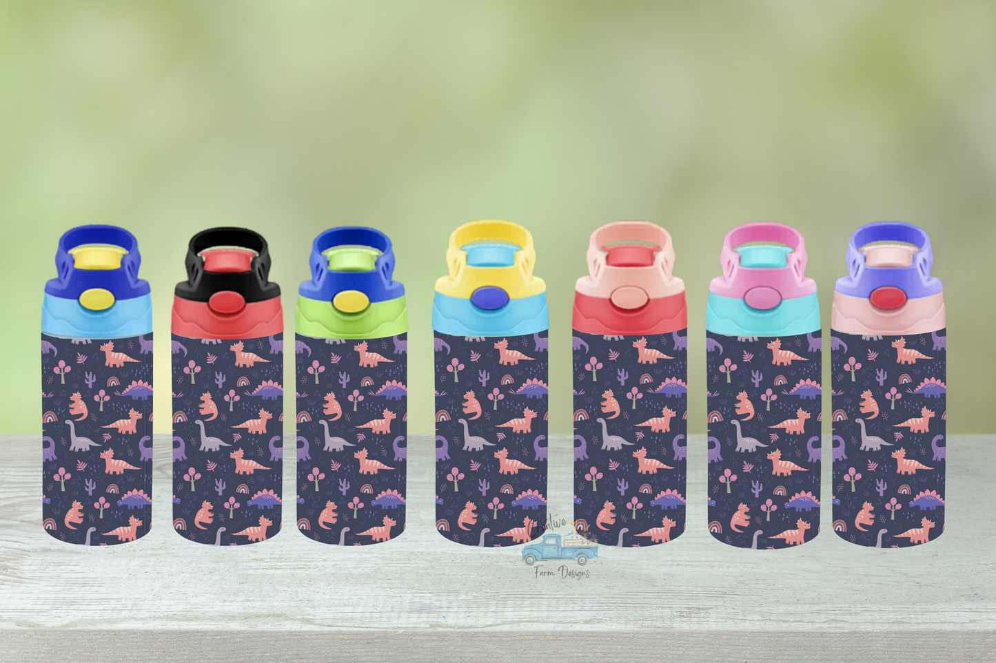 Pink & Purple Dinosaur 12 oz Kids Water Bottle with Straw Lid