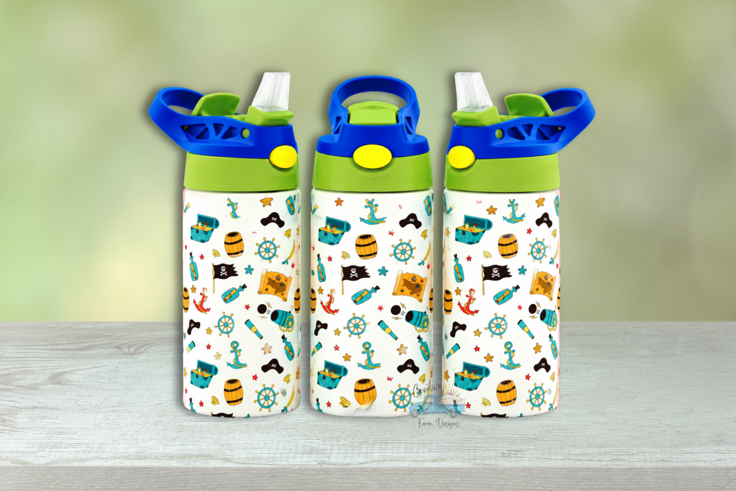 Pirate 12 oz Kids Water Bottle with Straw Lid