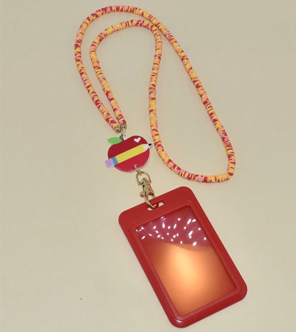 Colorful Polymer Clay Beads With ID Card Holder Lanyard