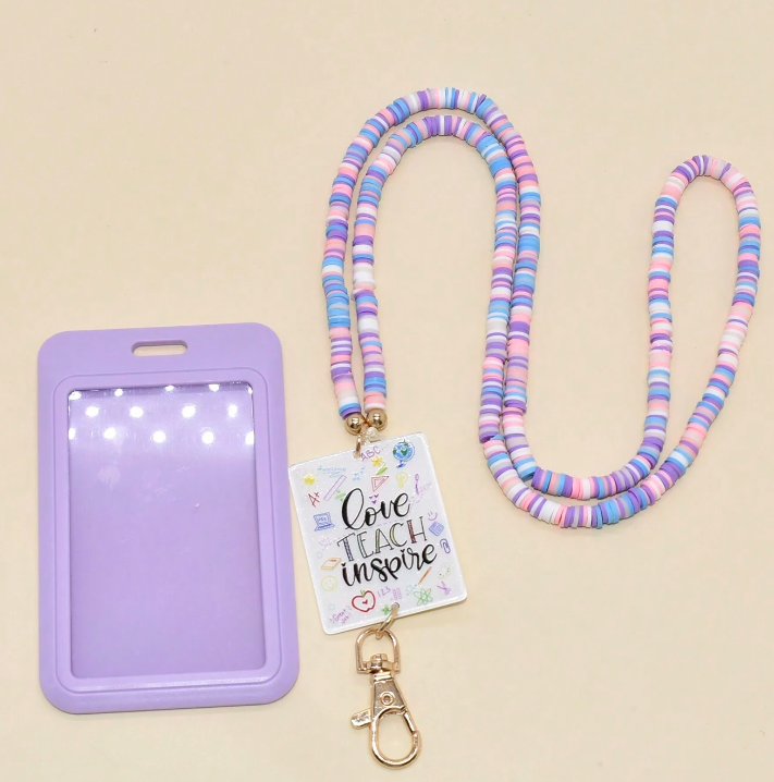 Colorful Polymer Clay Beads With ID Card Holder Lanyard