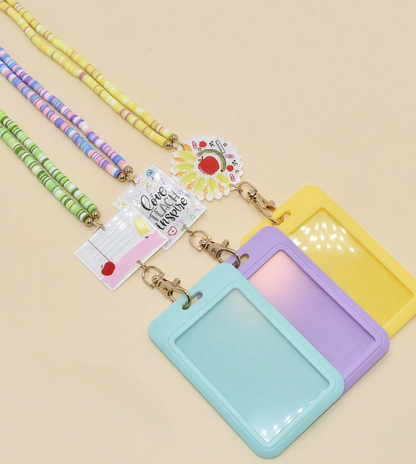 Colorful Polymer Clay Beads With ID Card Holder Lanyard