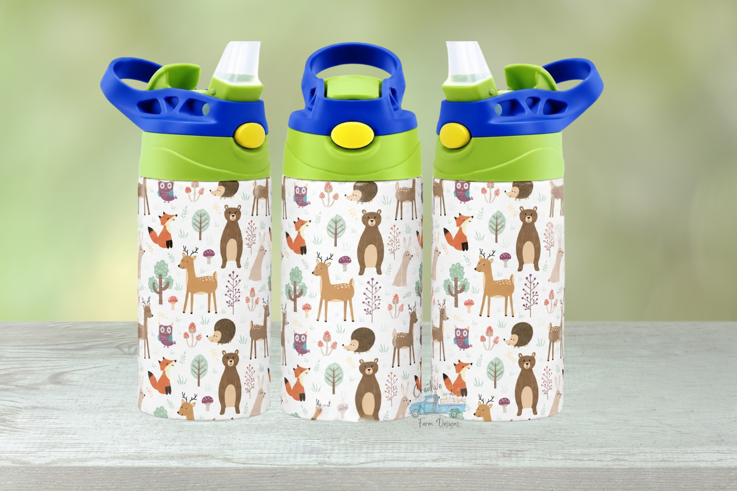 Woodland Animals 12 oz Kids Water Bottle with Straw Lid