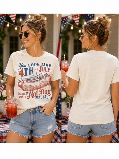 You Look Like the 4th of July Hot Dog Graphic T-Shirt | Funny Patriotic Tee