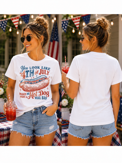 You Look Like the 4th of July Hot Dog Graphic T-Shirt | Funny Patriotic Tee