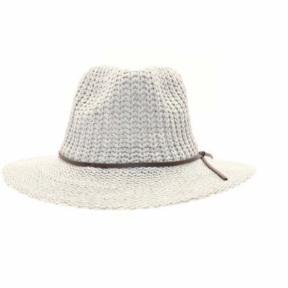 Knit Fedora Hat with Leather Cord KP007