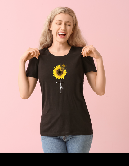 Faith Sunflower Crew Neck Print Graphic Top
