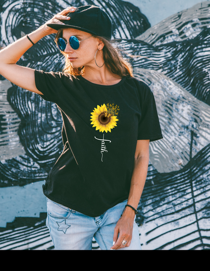 Faith Sunflower Crew Neck Print Graphic Top